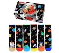 United Oddsocks Space Explorer - Caja de regalo para niños, 6 calcetines con temática de galaxia incomparables, cohetes, planetas y estrellas, 15 combinaciones de mezcla y combinación, 12-5.5, EE. UU