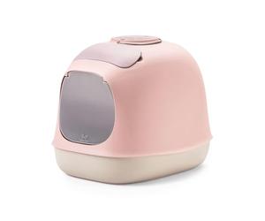 United Pets Minu Arenero para Gatos Cubierto, Made in Italy, Recogedor y Filtro, Color Rosa y Gris. Caja de Arena para Gatos con Capucha, Talla única