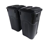 United Solutions Cubo de basura con ruedas de 32 galones para exteriores con tapa de cierre a presión adjunta y asas resistentes, negro, construcción resistente, cubo de basura perfecto para patio,