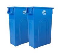 United Solutions Highboy Contenedor de reciclaje, 23 galones, perfil delgado que ahorra espacio y fácil extracción de bolsas para uso en interiores o exteriores, reciclaje azul (paquete de 2)
