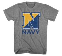 United States Armed Forces U.S. Navy N Blue & Yellow Logo Men's T Shirt GreyXXL