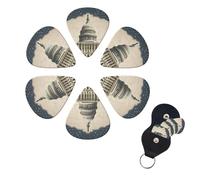 United States Capitol - Juego de 6 púas de celuloide de diferentes grosores con soporte para púas de guitarra, púas de guitarra personalizadas para guitarra acústica, guitarra eléctrica, bajo, ukelele