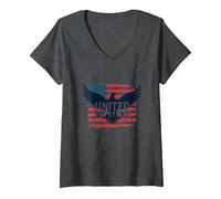 United We Stand Bandera Americana Águila Emblema Patriótico Camiseta Cuello V, Mujer, Jaspeado Oscuro, XXL