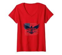 United We Stand Bandera Americana Águila Emblema Patriótico Camiseta Cuello V, Mujer, Rojo, M