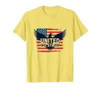 United We Stand Bandera Americana Águila Emblema Patriótico Camiseta, Hombre, Limón, XL
