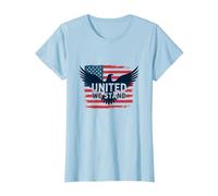 United We Stand Bandera Americana Águila Emblema Patriótico Camiseta, Mujer, Azul Bebé, M