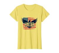 United We Stand Bandera Americana Águila Emblema Patriótico Camiseta, Mujer, Limón, XS