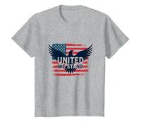 United We Stand Bandera Americana Águila Emblema Patriótico Camiseta, Niños, Gris Jaspeado, 6 años