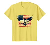 United We Stand Bandera Americana Águila Emblema Patriótico Camiseta, Niños, Limón, 3 años