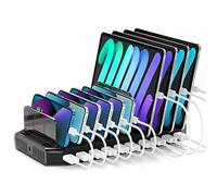 Unitek 96W 10 Puertos estación de Carga USB con 2 Puertos QC 3.0, estación de Carga USB y divisores Ajustables, Organizador de Carga múltiple USB para teléfono, Tableta