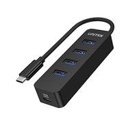 UNITEK Active Hub 10 W con Cable Integrado de 15 cm con Puertos USB-C Plug Ports 4xUSB-3.1 y 1xUSB-C 5V2A Transmisión de Datos instantánea de hasta 5 Gbps y Carga Segura Plug and Play