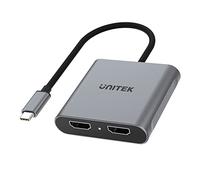 UNITEK Adaptador USB-C a 2 x HDMI 4K MST | V1404B | Conector USB-C | Conector HDMI | Transporte Multistream | Plug & Play | Aluminio | Color: Gris | HDCP 2.2 | Resolución máxima 4K @ 60 GHz