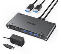 Unitek Conmutador KVM HDMI doble host un monitor, USB C tipo C, conmutador HDMI con 3 puertos USB de 10 Gbps, 2 puertos, USB 2.0, para compartir múltiples dispositivos, 4K a 30 Hz, compatible con PC