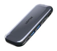 Unitek D1046A uHUB H6 Storage Hub 6 en 1 USB-C M.2 SSD Storage Hub con 10 Gbps de Datos, HDMI y PD 100 W/M.2 interfaz/4K @60Hz UHD/Superficie de aleación de Aluminio Pulido Brillante
