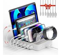 Unitek Estación de carga rápida USB - Base de carga USB C de 6 puertos con 2 PD de 20 W, organizador de estación de carga para múltiples dispositivos para iPad, iPhone, iWatch, Samsung, tabletas y más