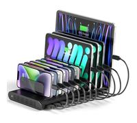 Unitek Estación de carga USB de 120 W de 10 puertos con tipo C y QC3.0, estación de carga múltiple para múltiples dispositivos con tecnología SmartIC, estación de carga de móvil múltiple para tabletas