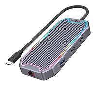 UnITEK Human friendly D1029A - Hub USB-C 7 en 1 UHUB S7+ Datos de 10 Gbps, HDMI y PD de 100 W, HDMI 2.0, USB 3.2 Gen 2, Active /2 Puertos USB-A / 2 Puertos USB-C/Mini Jack de 3,5 mm/RGB LED Lights