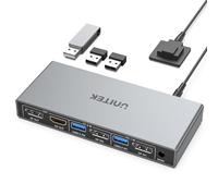 Unitek KVM Switch 2 Monitores 2 Computadoras DisplayPort Dual Monitor 4K | DP - Conmutador KVM de 2 piezas, 4 puertos USB 3.0 para teclado, mouse, discos duros, impresora, hogar, oficina, juegos