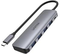 uHUB P5+ - Hub USB-C (4 Puertos, H1107A, USB 3.1 Gen1, 5 Gbps, Puerto de Carga Micro USB de 12 W, Carcasa de Aluminio), Color Gris