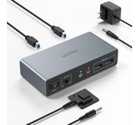 Unitek Switch KVM HDMI 2 Monitores 2 Ordenadores 4K@60Hz USB 3.0 Conmutador KVM Compartir Dual hdmi Monitores 3 Puertos USB para Teclado ratón Discos Duros micrófono Auriculares Puertos