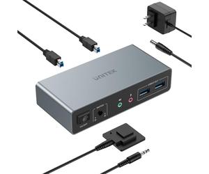 Unitek Switch KVM HDMI 2 Monitores 2 Ordenadores 4K@60Hz USB 3.0 Conmutador KVM Compartir Dual hdmi Monitores 3 Puertos USB para Teclado ratón Discos Duros micrófono Auriculares Puertos