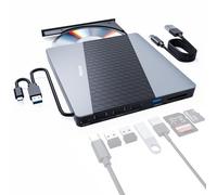 UNITEK Unidad CD DVD Externa, USB3.0/USB C 6-en-1 Reproductor CD DVD Portátil con Lector de Tarjetas USB Hub Lector Quemador CD ROM Soporta Windows11/10/8.1/8/7/vista/2003/XP/2000/,Linux,Mac 10 OS