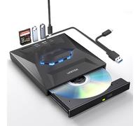 Unitek Unidad externa de CD y DVD,USB C portátil CD/DVD +/-RW,reproductor de DVD con lector de tarjetas SD,USB 3.0, USB C,grabadora de CD ROM compatible con laptop,PC,Windows,Linux,OS, Surface (Negro)