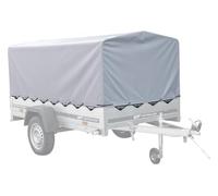 UNITRAILER Lona para Remolque 230x125 cm H80 cm Gris Impermeable con Cuerda elástica, Funda Protectora para Garden Trailer 230 Kipp, Lona de Alta Resistencia con Parte Trasera abatible