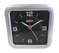 Unity Reloj Despertador con pitido Cuadrado, Plateado y Negro, 9,5 x 9,5 x 4,5 cm