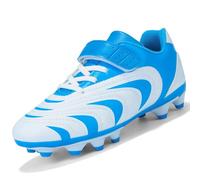 Unitysow Botas de Fútbol Niño Zapatillas Futbol Tacos Adolescentes Profesional Deporte Césped Zapatos de Entrenamiento Calzado Futbol Multitacos,Blanco Azul,28 EU
