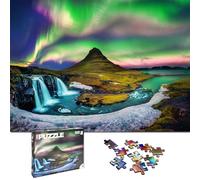Universal Castle Lámina Metálica 1000 Piezas Puzzle Adulto Rompecabezas Landscape World Landmark Photo Impossible XXL (Aurora Boreal en Kirkjufell, Islandia)
