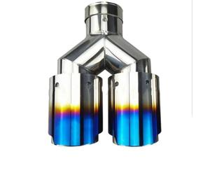 Universal Dual Acero Inoxidable Chapado En Azul Sarga Brillante Puntas Extremo Escape Automóvil Silenciador Tubo Silenciador Garganta Punta Silenciador