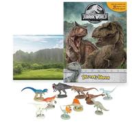 Universal Jurassic World Diverti-Libros - Libro infantil de cuentos, 10 figuras, 1 alfombra de juego