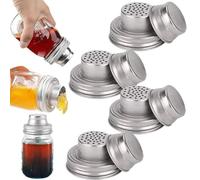 Universal Mason Jar Shaker Lids, 316 Stainless Steel Shaker Lids With Screen Mesh Strainer Lid Seasoning Top For Sugar, Salt, Pepper, Kitchen Cooking, Cocktail Mixer Bar Tool Compatible(4pcs)