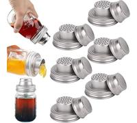 Universal Mason Jar Shaker Lids, 316 Stainless Steel Shaker Lids With Screen Mesh Strainer Lid Seasoning Top For Sugar, Salt, Pepper, Kitchen Cooking, Cocktail Mixer Bar Tool Compatible(6pcs)