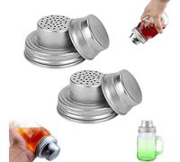 Universal Mason Jar Shaker Lids, Stainless Steel Shaker Lids for Mason Jars, Seasoning Shaker Top for Sugar, Pepper, Kitchen Cooking, Cocktail Mixer Bar Tool Compatible (2PCS)