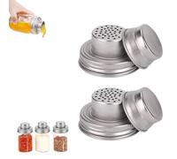 Universal Mason Jar Shaker Lids, Stainless Steel Shaker Lids for Mason Jars, With Screen Mesh Strainer Lid, for Sugar, Pepper, Kitchen Cooking, Cocktail Mixer Bar Tool Compatible(2pcs)