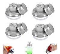 Universal Mason Jar Shaker Lids, Stainless Steel Shaker Lids with Silicone Seals for Mason Jars, Seasoning sShaker Top for salt, Sugar, Pepper, Cocktail Mixer Bar Tool Compatible (4Pcs)