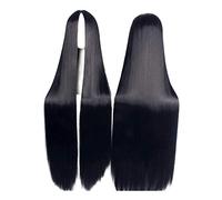 Universal Middle Part Long Straight Black Wig Hombres Mujeres Anime Cartoon Cosplay Peluca Central Parting Pelucas Sintético Fake Hair 100cm