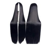 Universal Middle Part Long Straight Black Wig Hombres Mujeres Anime Cartoon Cosplay Peluca Central Parting Pelucas Sintético Fake Hair 100cm