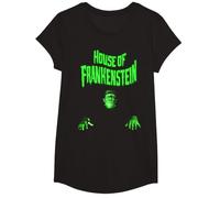 Universal Monsters House of Frankenstein Logo Camiseta, Niñas, Negro, XS