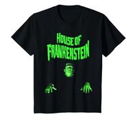 Universal Monsters House of Frankenstein Logo Camiseta, Niños, Negro, 3 años