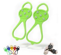 Universal Non-Slip Ice Cleats with 5-Tooth Steel Nails, Silicone Traction Grips for Shoes and Boots on Ice and Snow, Ideal for Hiking, Walking, Climbing, and Fishing (Green,Kids)