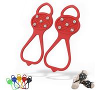 Universal Non-Slip Ice Cleats with 5-Tooth Steel Nails, Silicone Traction Grips for Shoes and Boots on Ice and Snow, Ideal for Hiking, Walking, Climbing, and Fishing (Red,Kids)