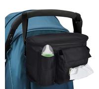 Universal Organizador para Cochecito, Bolsas para Cochecito Accesorios para Bebés con Bolsillo, Cremallera, Correa para el hombro y Espacio de Almacenamiento para Pañales y teléfonos (Negro)