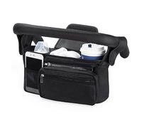 Universal Organizador para Cochecito, Bolsas para Cochecito Accesorios para Bebés con Bolsillo, Cremallera, Correa para el Hombro y Espacio de Almacenamiento para Pañales y Teléfonos, Negro