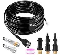 Universal Rohrreinigungsschlauch Set 15 m Ruspela manguera de repuesto compatible con Karcher K2 K3 K4 K5 K6 K7, para Lavor para Bosch para Parkside, incluye 3 adaptadores, 2 boquillas y 1 cinta