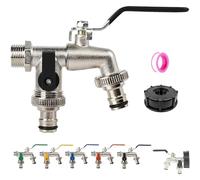 Universal Stainless Steel Double Outlet Garden Water Faucet, Outdoor Water Tap Valve with Double Outlet, for Washing Machines and Garden (Black)