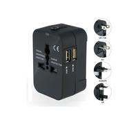 Universal Travel Adapter Charger, US EU UK AU with 2 USB Ports for Cameras, Cell Phones, Tablet, iPad, Black