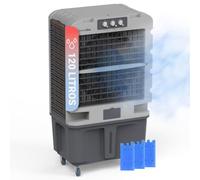 UNIVERSALBLUE Climatizador Evaporativo 120L, Caudal 10.000 m³/h, Cobertura 80 m², 350W, 3 Packs de Hielo, con Ruedas, Interiores y Exteriores, Almacenes